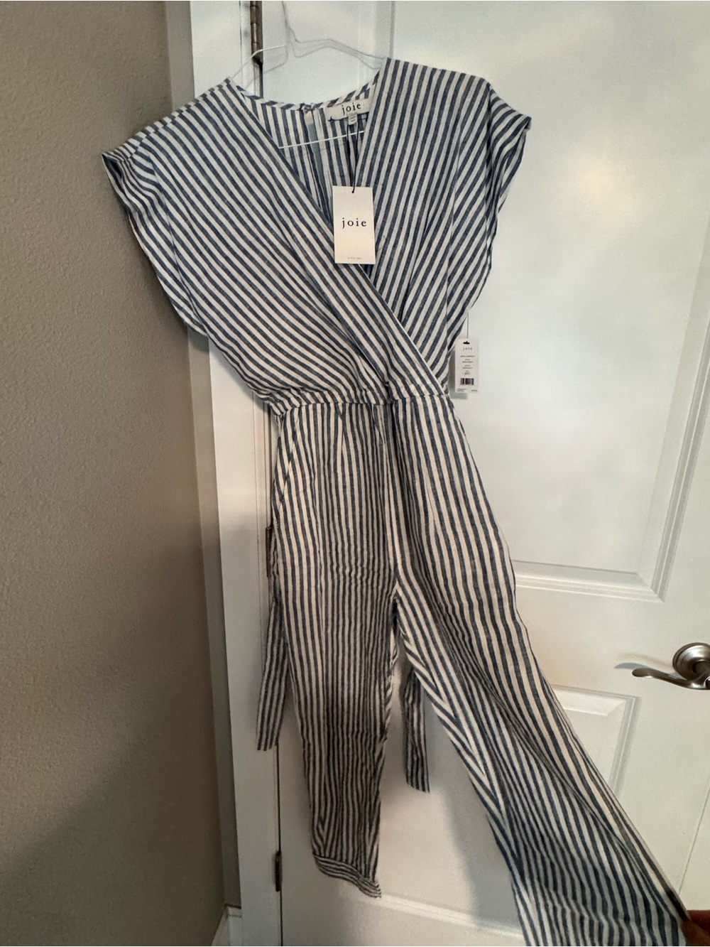Joie Striped Wrap Jumpsuit in Navy and White